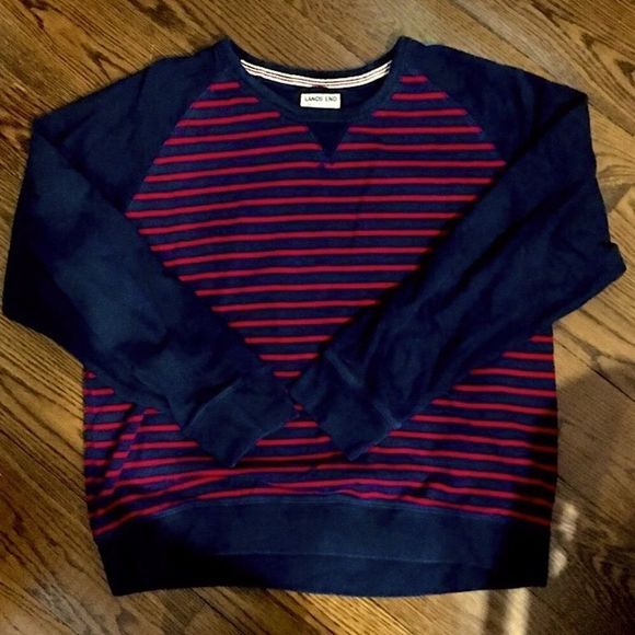 Mens Navy and Red Striped Raglan Long Sleeve Pullover - Picture 2 of 12